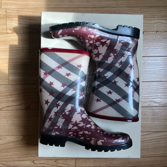 Short star/check Burberry rain boots sz 37 - Picture 5 of 6